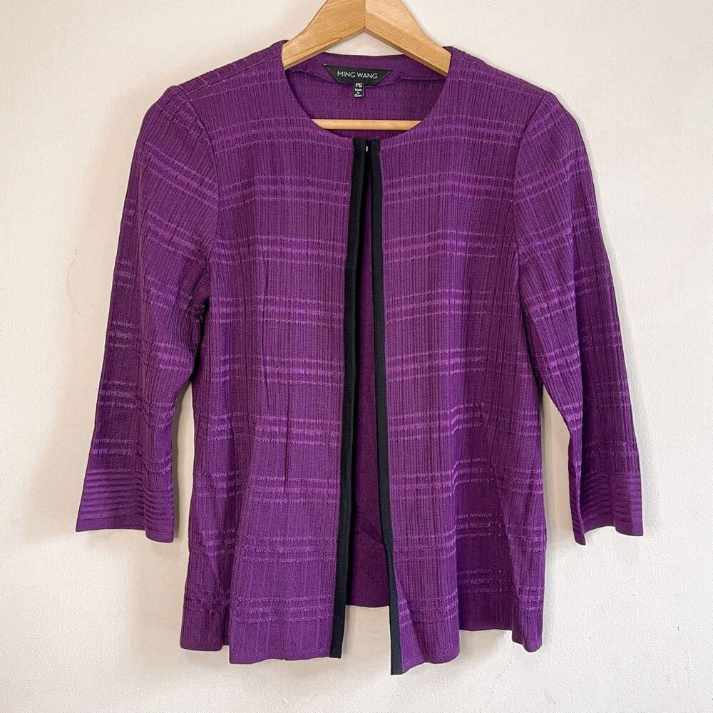 Ming Wang Purple Jacquard Knit Jacket Size Small Petite